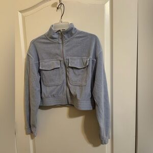 Aerie Groove-On Rib Velour Full Zip cropped jacket Size small